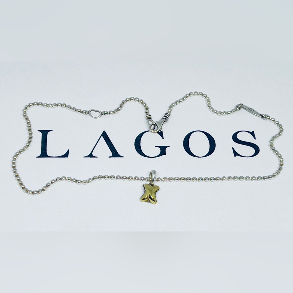 NWOT Lagos 18K Yellow Gold & Sterling Silver Embrace X Pendant Necklace, 16-18"